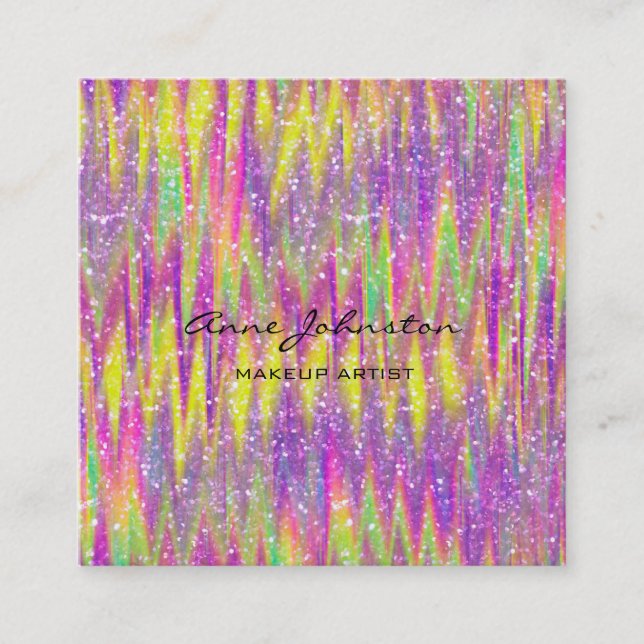 Makeup Artist Colourful Glitter and Sparkle Square Business Card (Front)