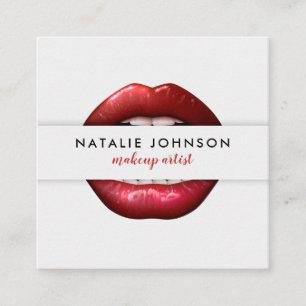 Makeup artist cool 3d red lips modern grey beauty square business card
