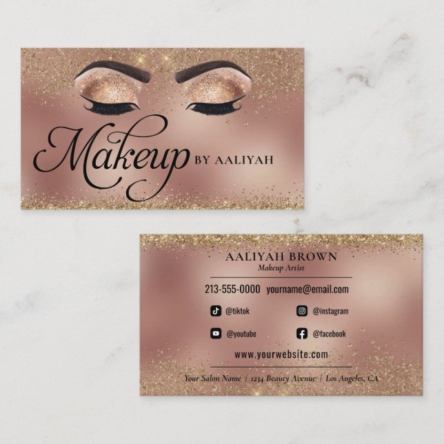 Makeup Artist Copper Gold Glam Beauty Salon Business Card (Front/Back)