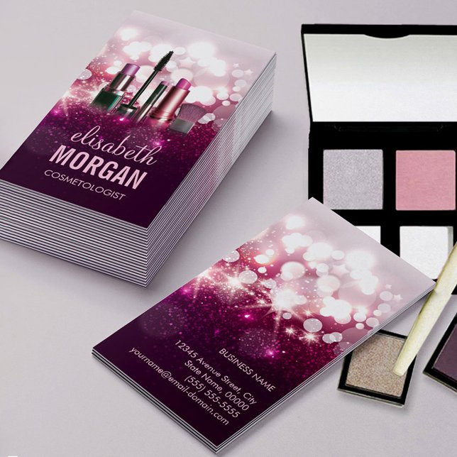 Makeup Artist Cosmetician - Pink Beauty Glitter Business Card (Creator Uploaded)