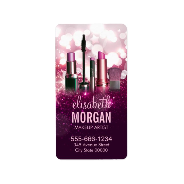 Makeup Artist Cosmetician - Pink Beauty Glitter Label (Front)