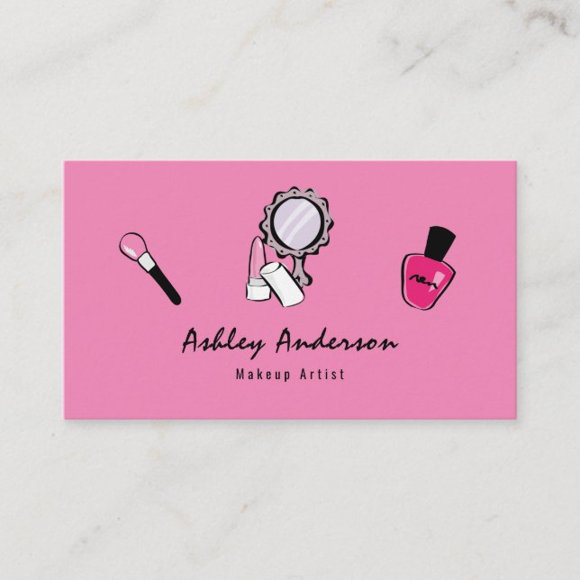 Makeup Artist Cosmetics Bright Pink Business Card (Front)