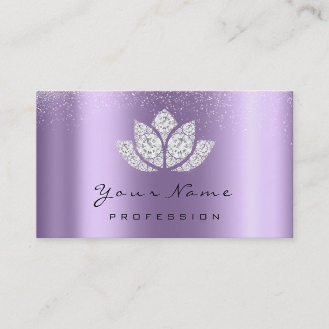 Makeup Artist Crystal Diamond Lotus Purple Sparkly Business Card (Front)