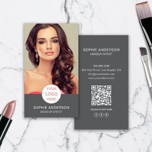 Makeup Artist Custom Logo Photo Grey Business Card