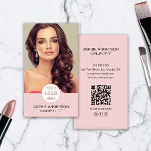 Makeup Artist Custom Logo Photo Pink Business Card