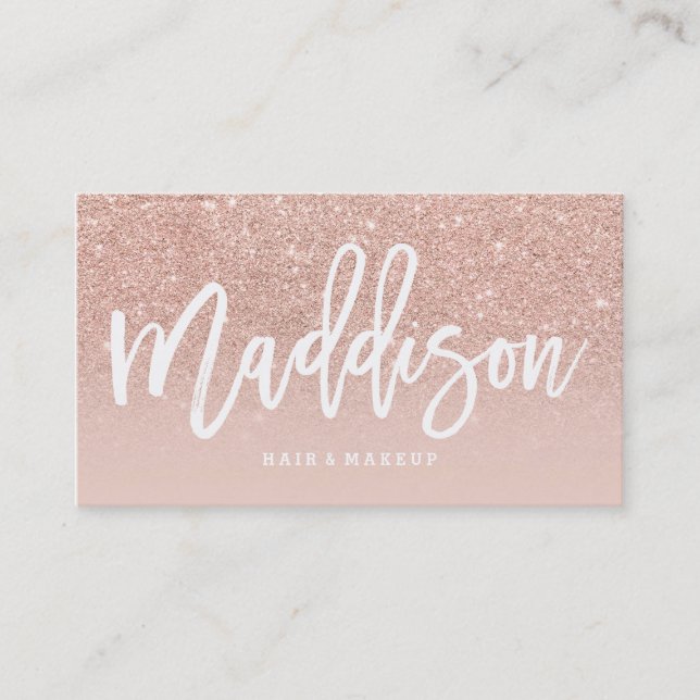 Makeup artist custom typography blush rose gold business card (Front)