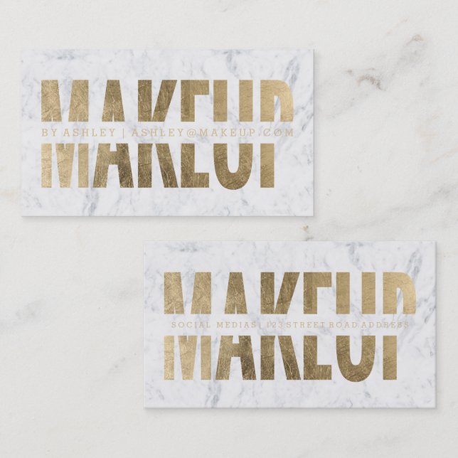 Makeup artist cut out faux gold typography marble business card (Front/Back)