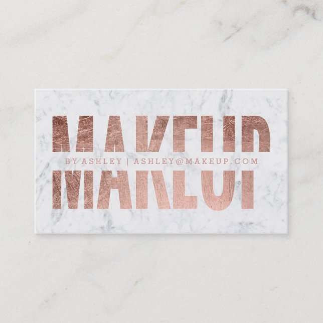 Makeup artist cut out rose gold typography marble business card (Front)