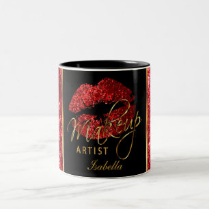 Makeup Artist Deep Red Glitter Lips Two-Tone Coffee Mug
