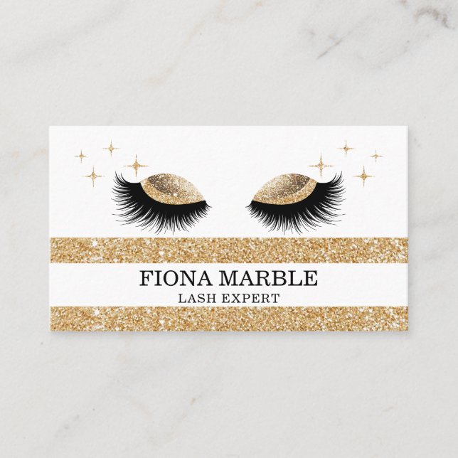 Makeup Artist Deep Sepia Glitter  Lash Black Gold Business Card (Front)