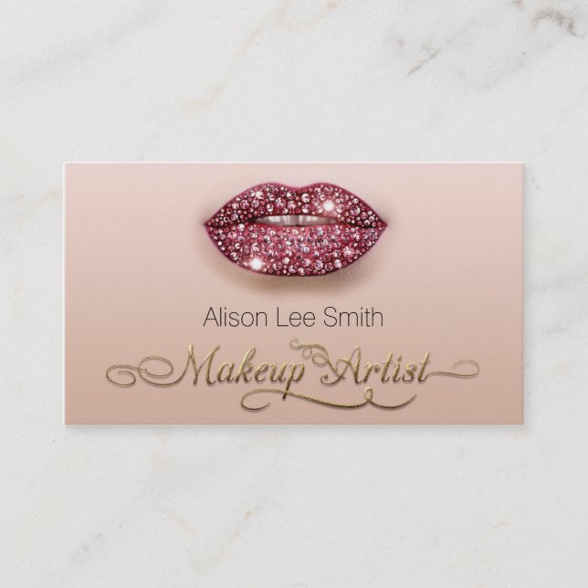 Makeup Artist/Diamonds Sparkle Lips Business Card (Front)