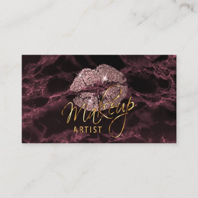 Makeup Artist Dusty Rose and Black Marble Business Card (Front)