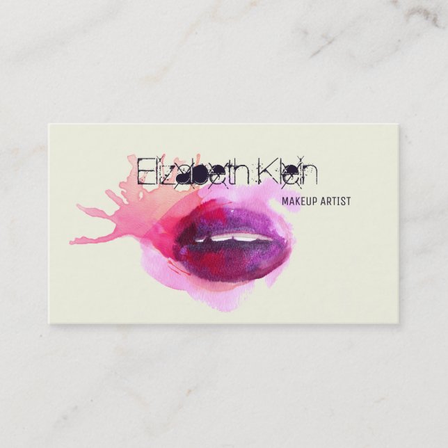 Makeup Artist Edgy Watercolor Lips Business Card (Front)