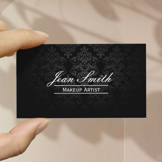Makeup Artist Elegant Dark Damask Business Card (Creator Uploaded)