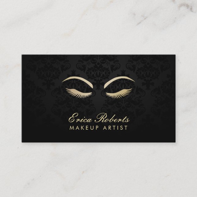 Makeup Artist Elegant Dark Damask Salon Business Card (Front)