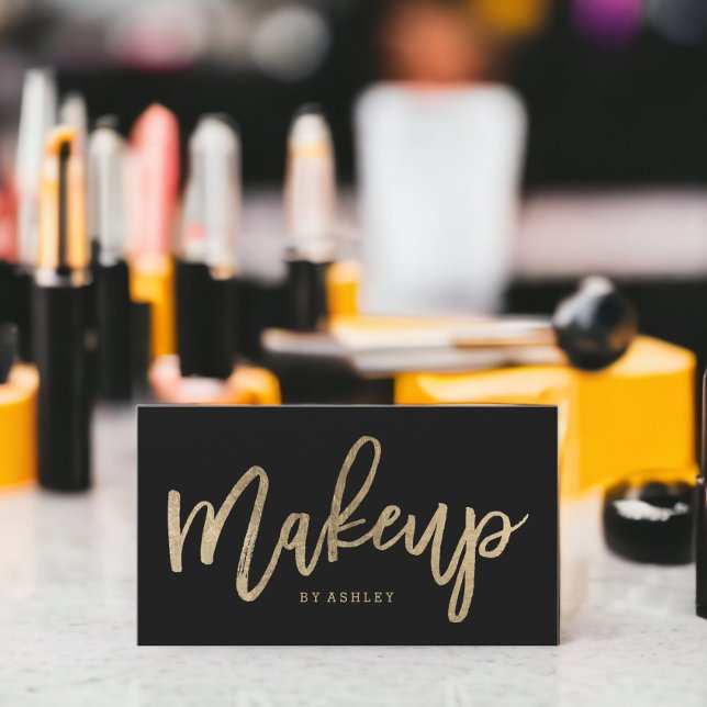 Makeup artist elegant faux gold typography black business card (Makeup artist elegant faux gold typography black business card)