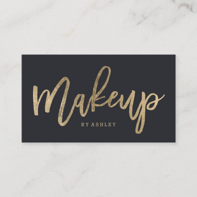 Makeup artist elegant faux gold typography grey business card (Front)