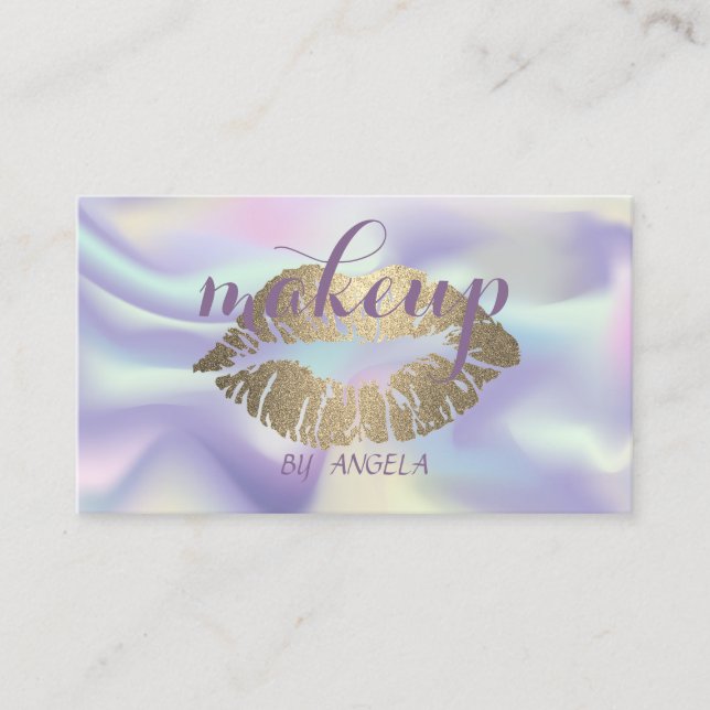 Makeup artist Elegant Glittery Lips Holographic Business Card (Front)