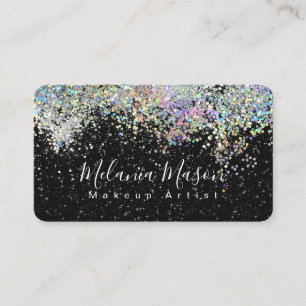 Makeup Artist Elegant Holographyc Glitter Black Business Card