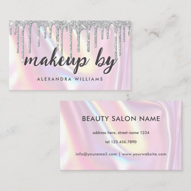 Makeup Artist Elegant Iridescent Pearlescent Pink Business Card (Front/Back)