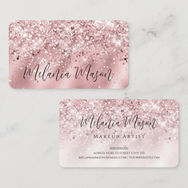 Makeup Artist Elegant Rose Gold Glitter Sparkly Business Card (Front/Back)