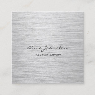 Makeup Artist Elegant Silver Brushed Metal Square Business Card