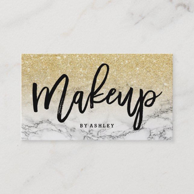 Makeup artist elegant typography gold ombre marble business card (Front)