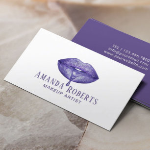 Makeup Artist Elegant Violet Dripping Lips Business Card