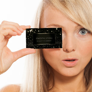 Makeup Artist Event Black Frame Gold Spark Sepia Business Card
