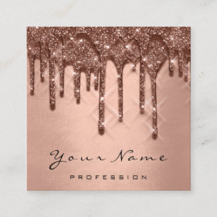 Makeup Artist Event Glitter 3D Drips Rose Gold Square Business Card