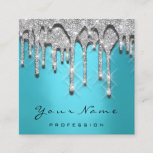 Makeup Artist Event Glitter 3D Silver Blue Ocean Square Business Card