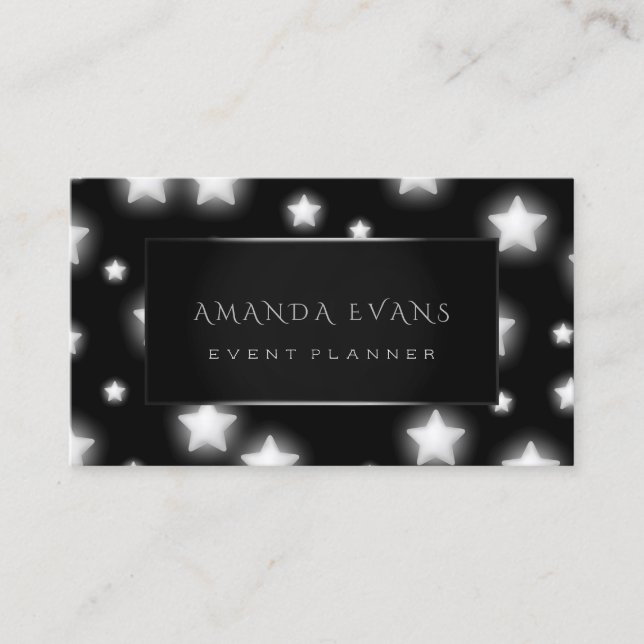 Makeup Artist Event Planner Black Silver Stars Business Card (Front)