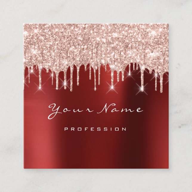Makeup Artist Event Planner Glitter Rose Red Event Square Business Card (Front)