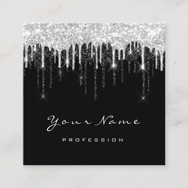 Makeup Artist Event Planner Grey Black Drips Square Business Card (Front)