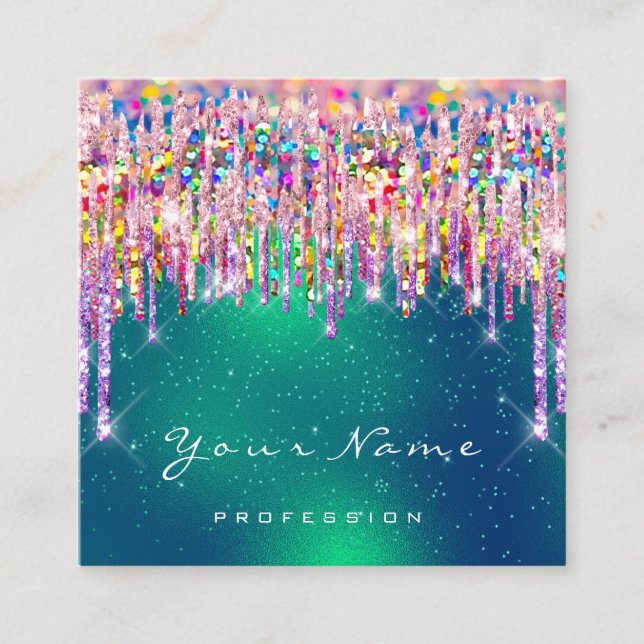 Makeup Artist Event Planner Holograph GreeneryDrip Square Business Card (Front)