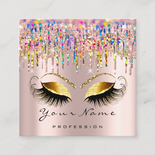 Makeup Artist Event Planner Holograph Rose Lash Square Business Card (Front)