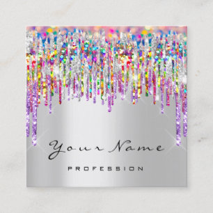 Makeup Artist Event Planner Holograph Silver Grey Square Business Card
