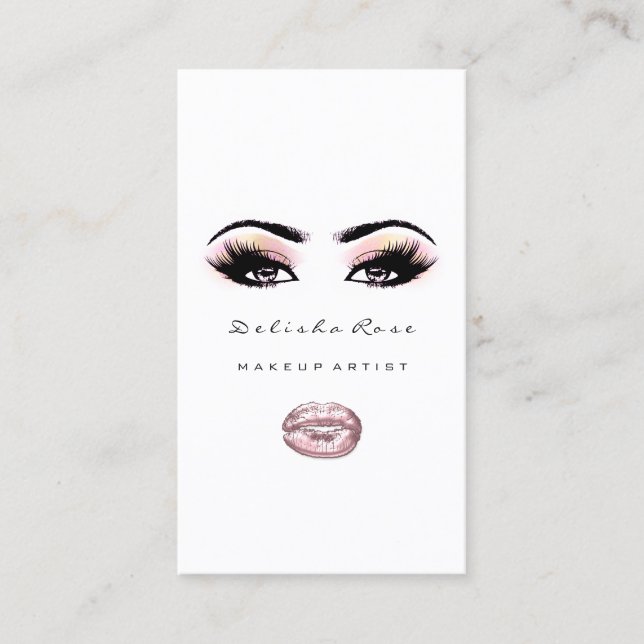 Makeup Artist Eye Lashes Glitter Eyebrow Lips Pink Business Card (Front)
