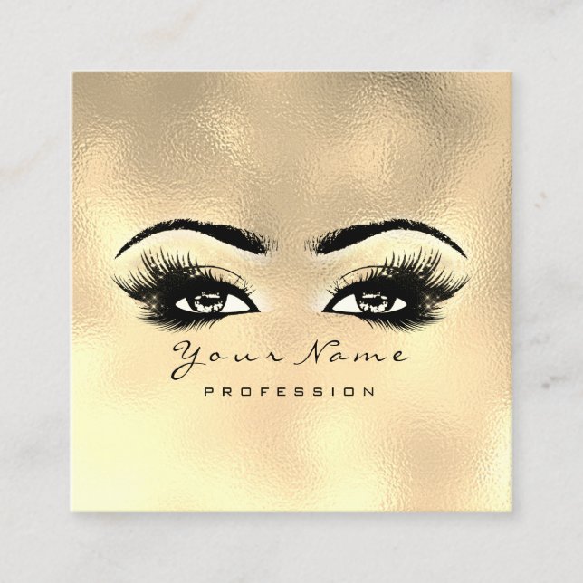 Makeup Artist Eyebrow Eye Lashes Glass Gold Square Square Business Card (Front)