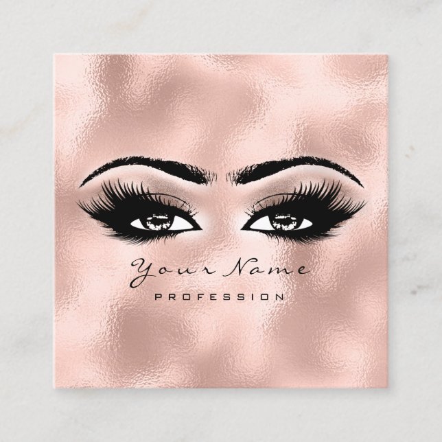 Makeup Artist Eyebrow Eye Lashes Rose Glass Square Square Business Card (Front)