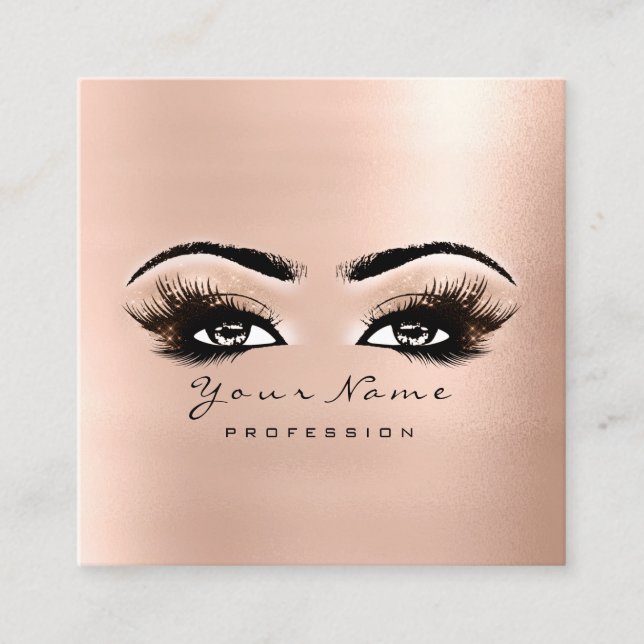 Makeup Artist Eyebrow Eye Lashes Rose Pink Square Square Business Card (Front)