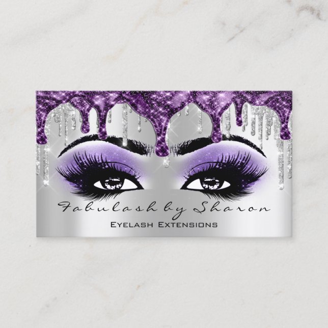 Makeup Artist Eyebrow Eyelash Silver Grey Purple Business Card (Front)