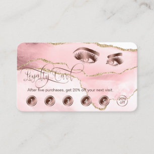 Makeup Artist Eyebrow Eyes Lashes Rose Gold Agate Loyalty Card