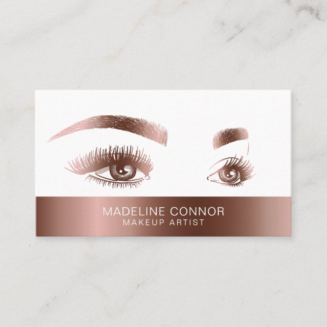 Makeup Artist Eyebrow Eyes Lashes Rose Gold Business Card (Front)