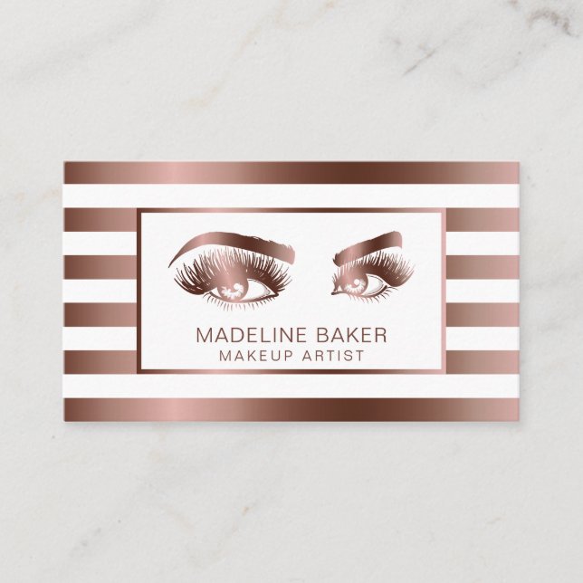 Makeup Artist Eyebrow Eyes Lashes Rose Gold Business Card (Front)