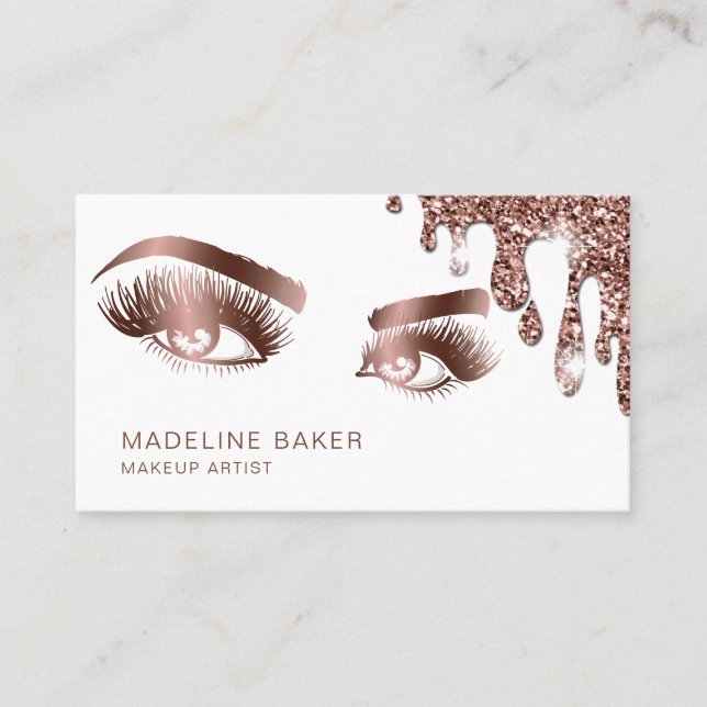 Makeup Artist Eyebrow Eyes Lashes Rose Gold Business Card (Front)