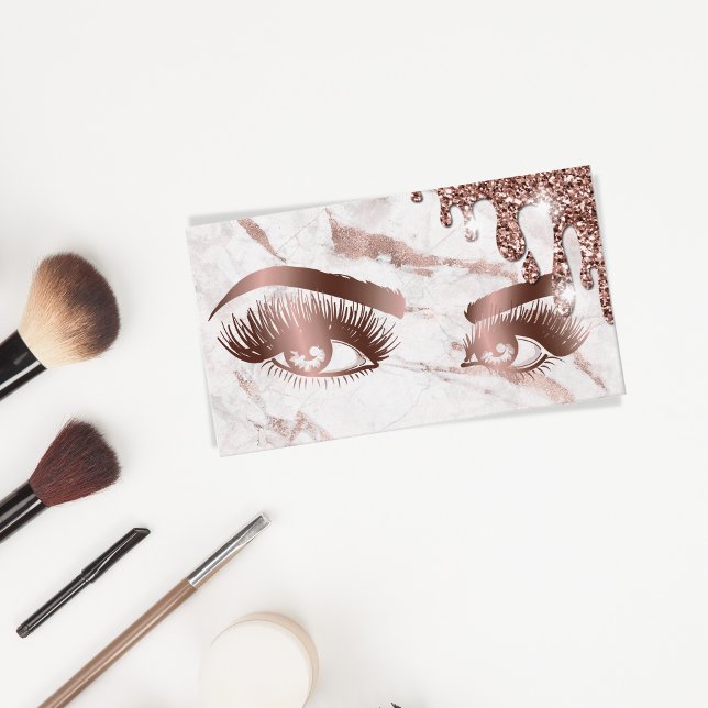 Makeup Artist Eyebrow Eyes Lashes Rose Gold Marble Business Card (Creator Uploaded)