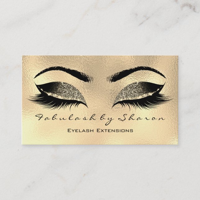 Makeup Artist Eyebrow Lashes Gold Glitter Waxing Business Card (Front)
