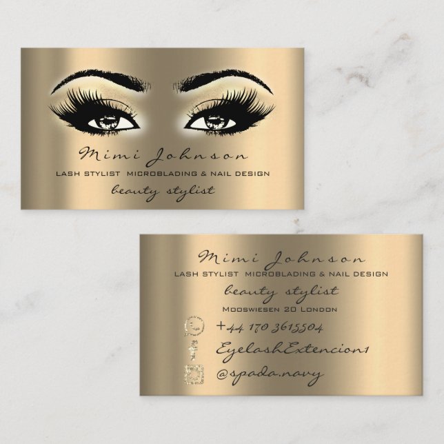 Makeup Artist Eyebrow Lashes Gold Sepi Aestheticia Business Card (Front/Back)