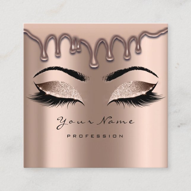 Makeup Artist Eyebrow Wax Lash Glitter Pink Drips Square Business Card (Front)